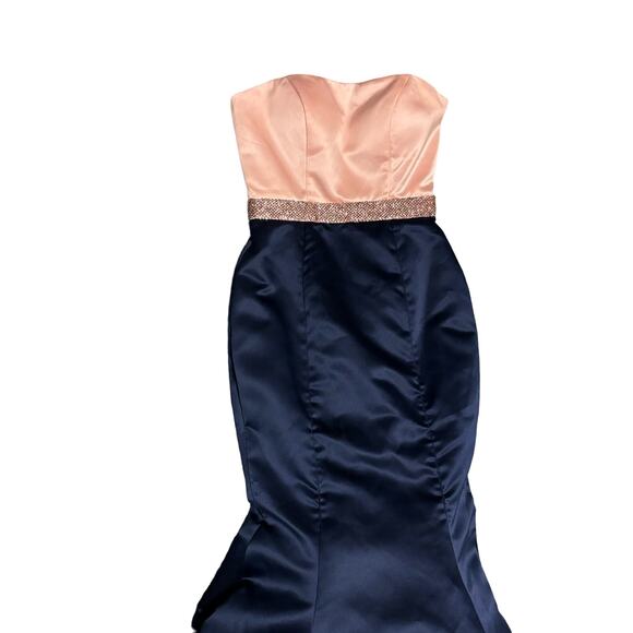 Sherri Hill Pink, Navy Empire Waist Strapless Mermaid Full Length Formal Gown 0 - Picture 2 of 16
